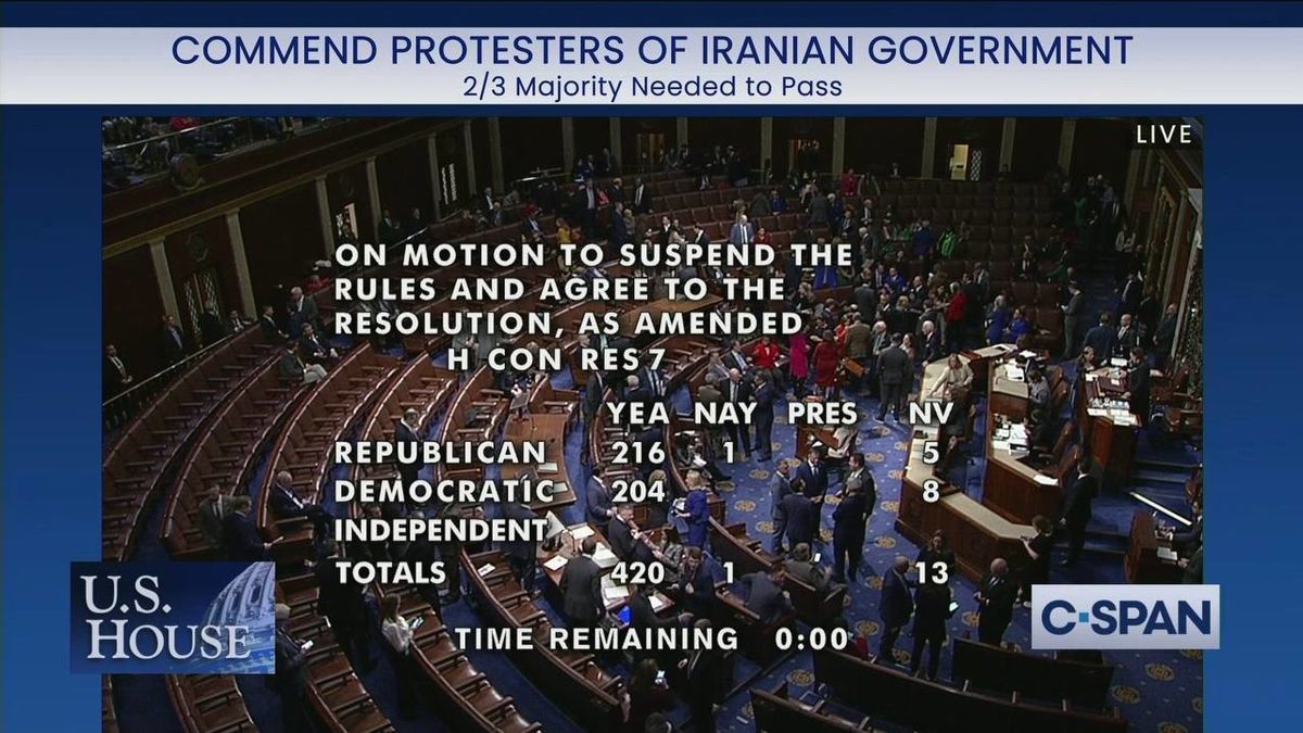 تصویب یک قطعنامه در مجلس نمایندگان آمریکا برای حمایت از اعتراضات ایران